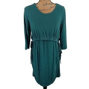 Summer & Sage Maternity Nursing Dress M Stretch Tie Waist 3/4 Sleeve Dark Green